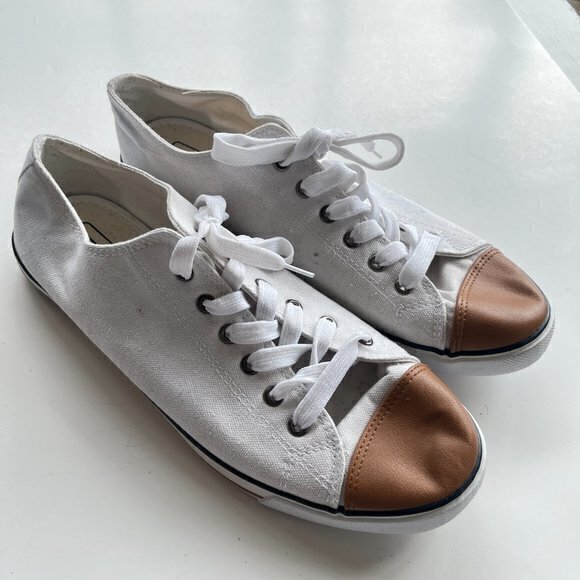 ASOS Lace Up Sneakers In White Canvas With Brown Cap Shoes Mens Sz UK 10 US 11 - Picture 2 of 6